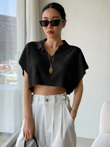 DAZY Batwing Sleeve Crop Knit Top - Black - View 1