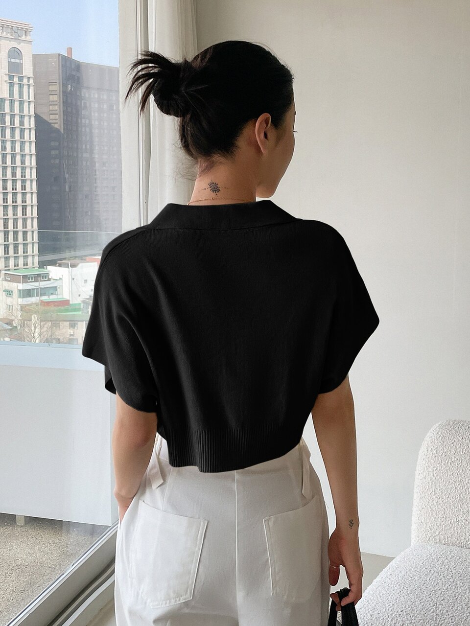 Batwing Sleeve Crop Knit Top