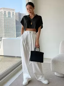 DAZY Batwing Sleeve Crop Knit Top - Black - View 4