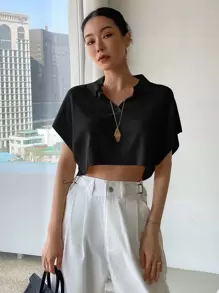 DAZY Batwing Sleeve Crop Knit Top - Black - View 5