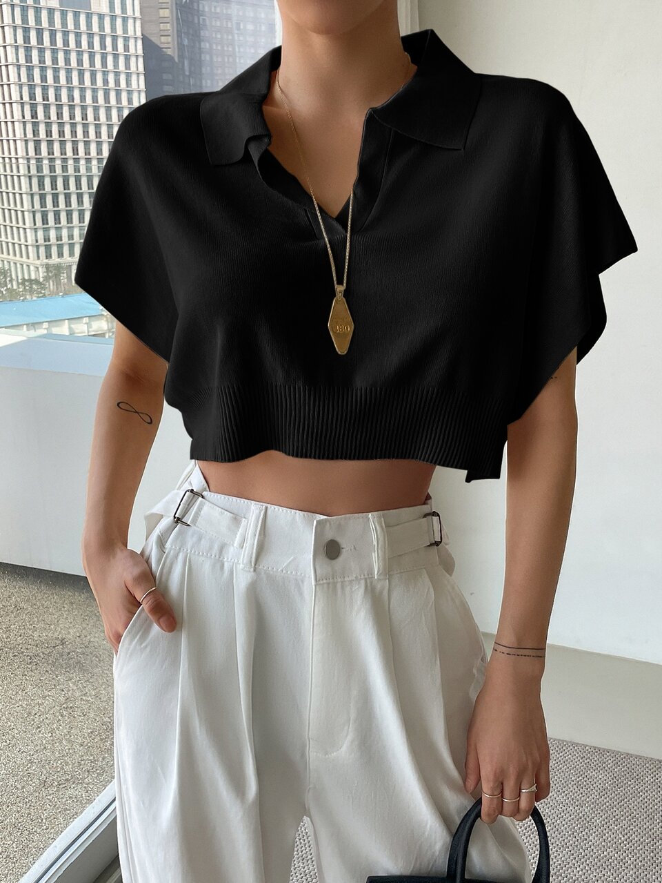 Batwing Sleeve Crop Knit Top