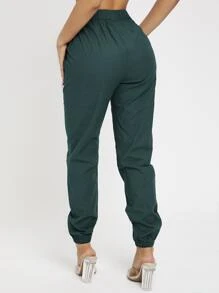 SHEIN PETITE Quần nữ Thắt nút Túi màu trơn Giải trí - Màu xanh lá cây đậm - Xem 3