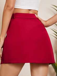 SHEIN Unity 圍裹下擺腰帶半身裙 - 紅色 - 查看 2
