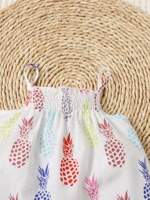 SHEIN Đầm em bé viền lá sen Viên lá sen Dải chun Rau quả Boho - trắng - Xem 4