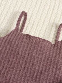 SHEIN Baby Girl Waffle Knit Lettuce Trim Cami Top & Bow Front Pants - Mauve Purple - View 4