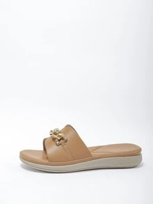 Giày bệt dày và Dép nêm Nữ Chuỗi Pha lê kim cương màu trơn Đúng mốt - màu nâu - Xem 3