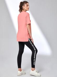 Mulvari 落肩袖標語圖案T恤和標語圖案長褲 - 彩色 - 查看 2