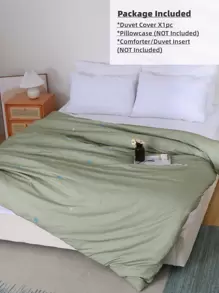 Star Embroidery Duvet Cover Without Filler - Olive Green - View 4