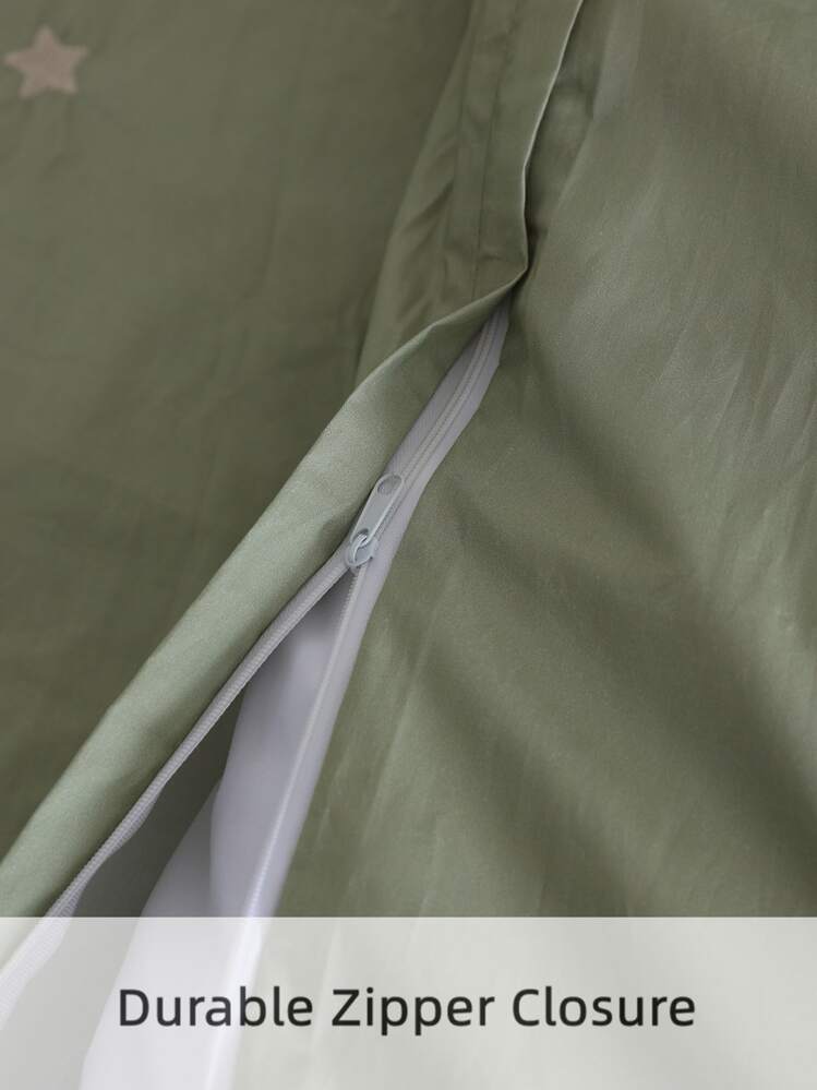 Star Embroidery Duvet Cover Without Filler - Olive Green - View 5