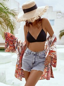 Paisley Print Batwing Sleeve Kimono - Multicolor - View 4