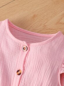 SHEIN Young Girl Flutter Sleeve Button Front Belted Jumpsuit - Baby Pink - View 4