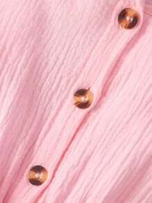 SHEIN Young Girl Flutter Sleeve Button Front Belted Jumpsuit - Baby Pink - View 5