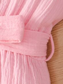 SHEIN Young Girl Flutter Sleeve Button Front Belted Jumpsuit - Baby Pink - View 6