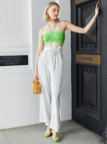 SHEIN Áo dệt kim nữ Lộ Lưng Xù Buộc lại màu trơn Gợi cảm - Màu xanh chanh - Xem 4