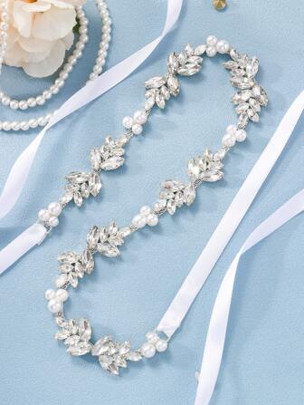 1pc Women's Bridal Belt And Waist Chain With Faux Pearl And Rhinestone Decor, Perfect For Wedding Occasions Elegant. Valentine's Day Accessories