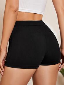 SHEIN BAE Quần đùi nữ Xếp li Trọn gói màu trơn Giải trí - màu đen - Xem 2