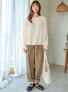 DAZY Keyhole Back Flounce Sleeve Blouse Without Bra - Beige - View 8