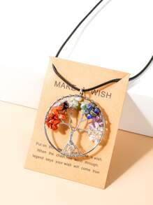 Natural Crystal Decor Round Pendant Necklace