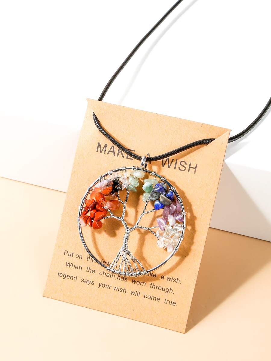 Natural Crystal Decor Round Pendant Necklace