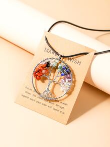 Natural Crystal Decor Round Pendant Necklace