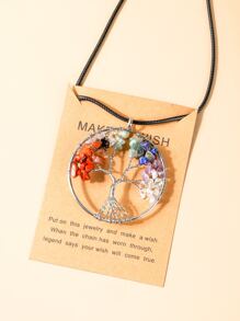 Natural Crystal Decor Round Pendant Necklace