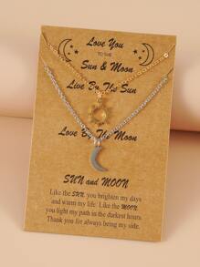 2pcs Couple Sun & Moon Charm Necklace - Multicolor - View 1