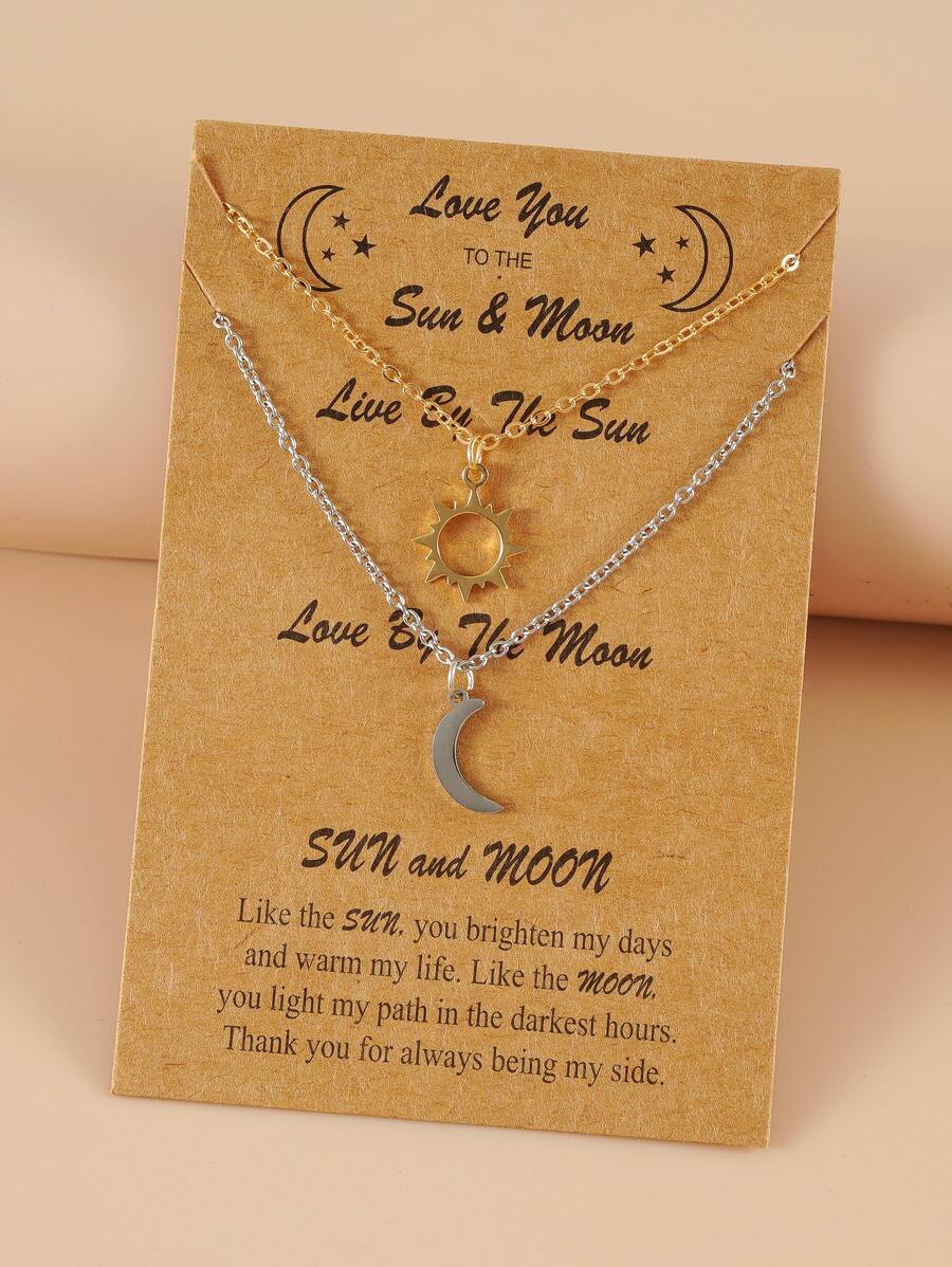 2pcs Couple Sun & Moon Charm Necklace - Multicolor - View 1