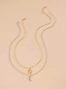 2pcs Couple Sun & Moon Charm Necklace - Multicolor - View 3