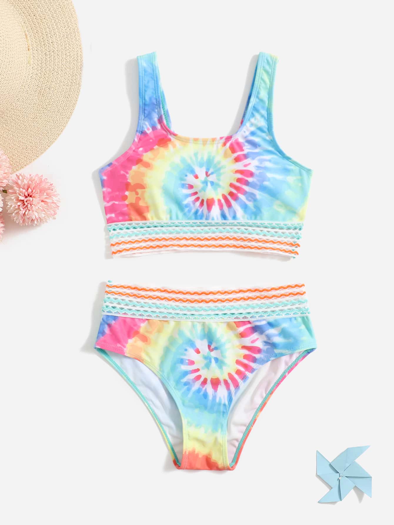 Tween Girl Spiral Tie Dye Bikini Set Summer Beach - Multicolor - View 1
