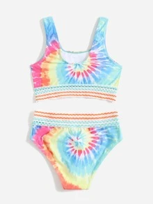 Tween Girl Spiral Tie Dye Bikini Set Summer Beach - Multicolor - View 2