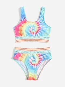 Tween Girl Spiral Tie Dye Bikini Set Summer Beach - Multicolor - View 3