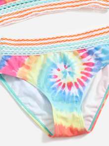 Tween Girl Spiral Tie Dye Bikini Set Summer Beach - Multicolor - View 4