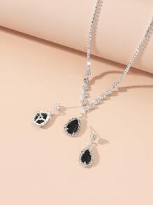 3pcs Vòng cổ mặt dây chuyền Khối Zirconia  Trang trí Giọt nước Hình dạng & Hoa tai - màu đen - Xem 3