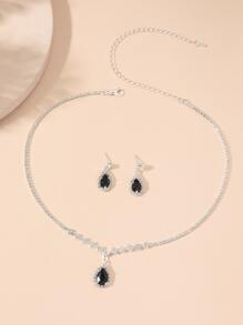 3pcs Vòng cổ mặt dây chuyền Khối Zirconia  Trang trí Giọt nước Hình dạng & Hoa tai - màu đen - Xem 2