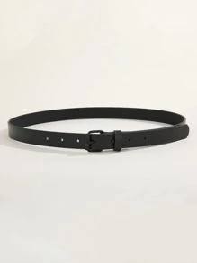 1 条女士简约方形扣黑色腰带，百搭连衣裙和牛仔裤，适合秋季、秋季、万圣节日常穿着 - 黑色 - 查看 3