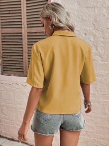 SHEIN Unity Lapel Collar Button Front Blouse - Yellow - View 2