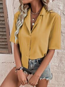 SHEIN Unity Lapel Collar Button Front Blouse - Yellow - View 4