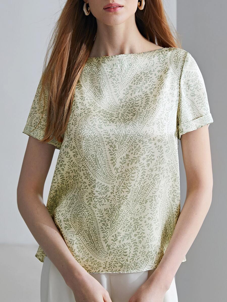 MOTF PREMIUM 100% SILK BOAT NECK TOP - Multicolor - View 1