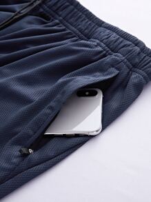 G Gradual Men Geo Print Zip Pocket Drawstring Waist Sports Shorts - Navy Blue - View 4