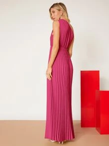 SHEIN Privé One Shoulder Solid Pleated Dress - Pink - View 2