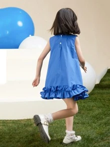 小女童荷葉邊連衣裙 - 藍色 - 查看 2