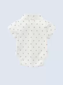 Baby Boy Polka Dot Print Bow Front Bodysuit - White - View 2