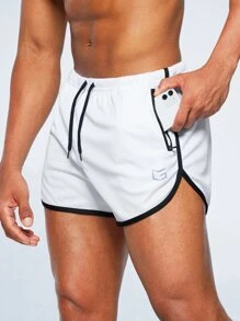 G Gradual Men Graphic Print Contrast Binding Tie Front Sports Shorts - White - View 3
