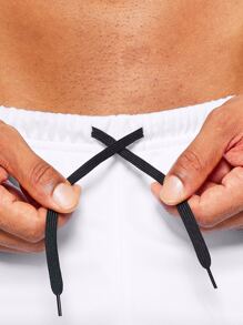 G Gradual Men Graphic Print Contrast Binding Tie Front Sports Shorts - White - View 4