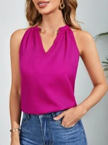 SHEIN Clasi 素色缺口領掛脖上衣 - 中紫紅色 - 查看 1