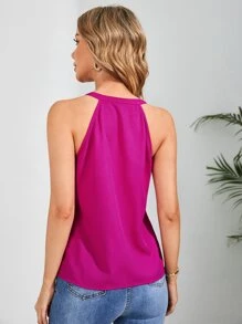 SHEIN Clasi 素色缺口領掛脖上衣 - 中紫紅色 - 查看 2