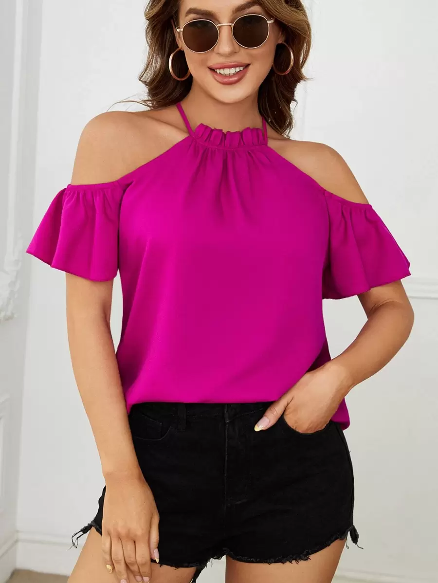 SHEIN Clasi 褶邊挖肩襯衫