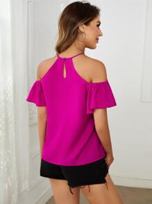 SHEIN Clasi 褶邊挖肩襯衫 - 中紫紅色 - 查看 3