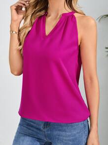 SHEIN Clasi 素色缺口領掛脖上衣 - 中紫紅色 - 查看 3