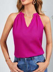 SHEIN Clasi 素色缺口領掛脖上衣 - 中紫紅色 - 查看 6